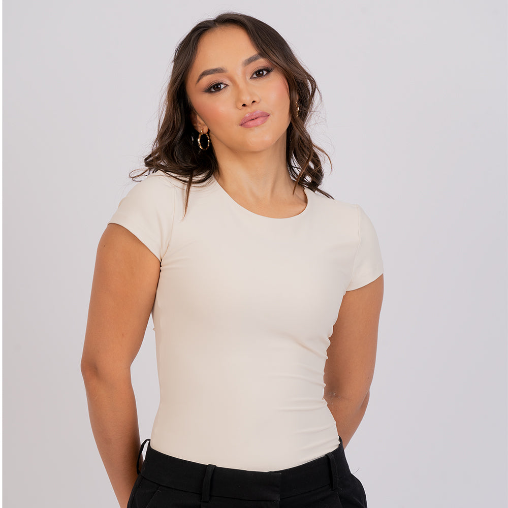 Blusa manga corta cuello alto