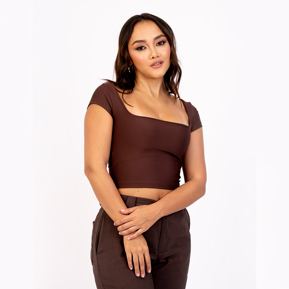 Crop Top Manga Corta Escote Cuadrado