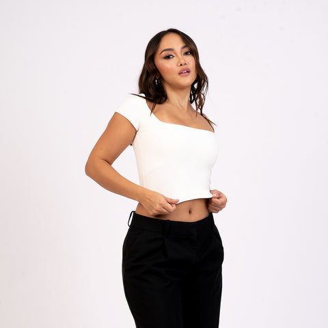 Crop Top Manga Corta Escote Cuadrado