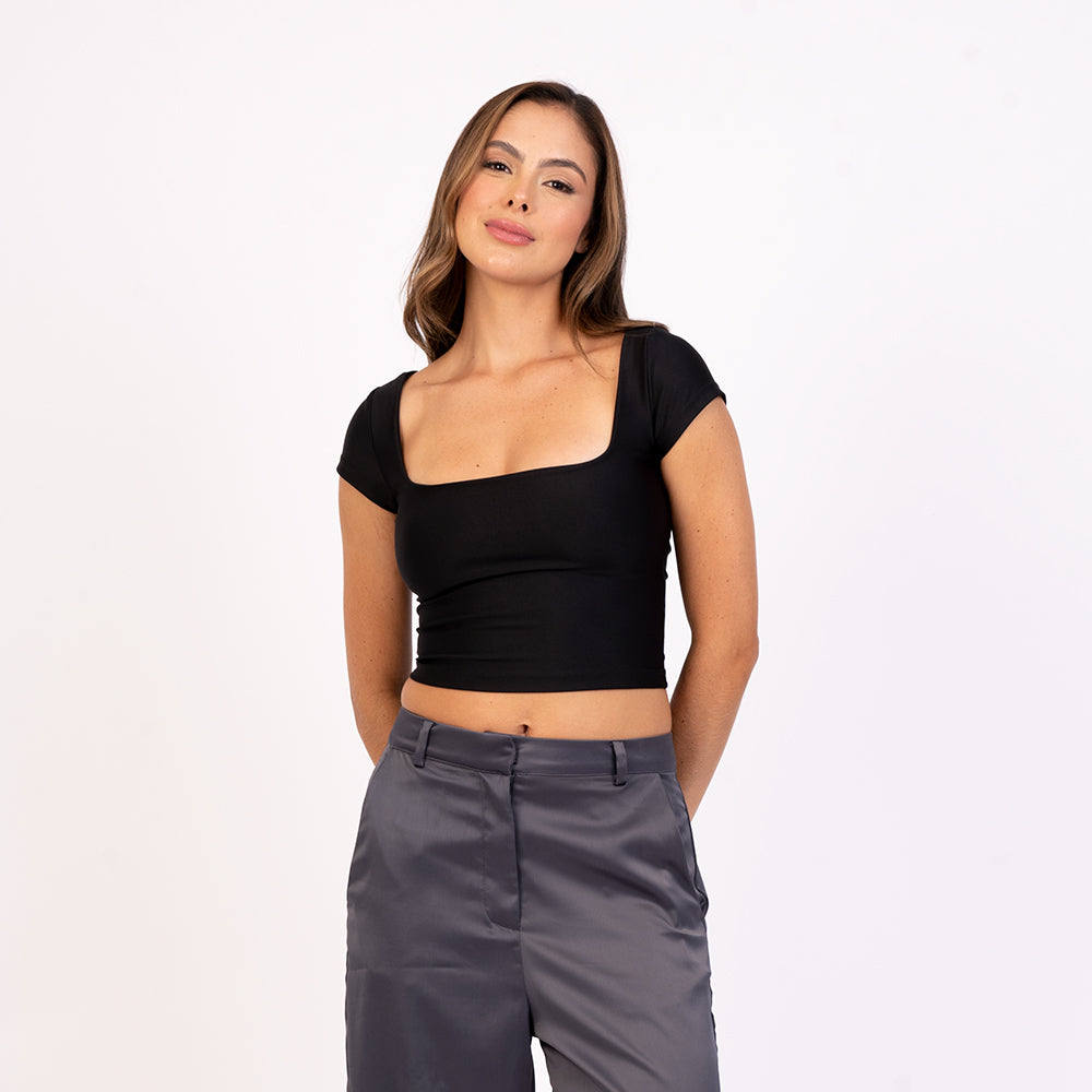 Crop Top Manga Corta Escote Cuadrado