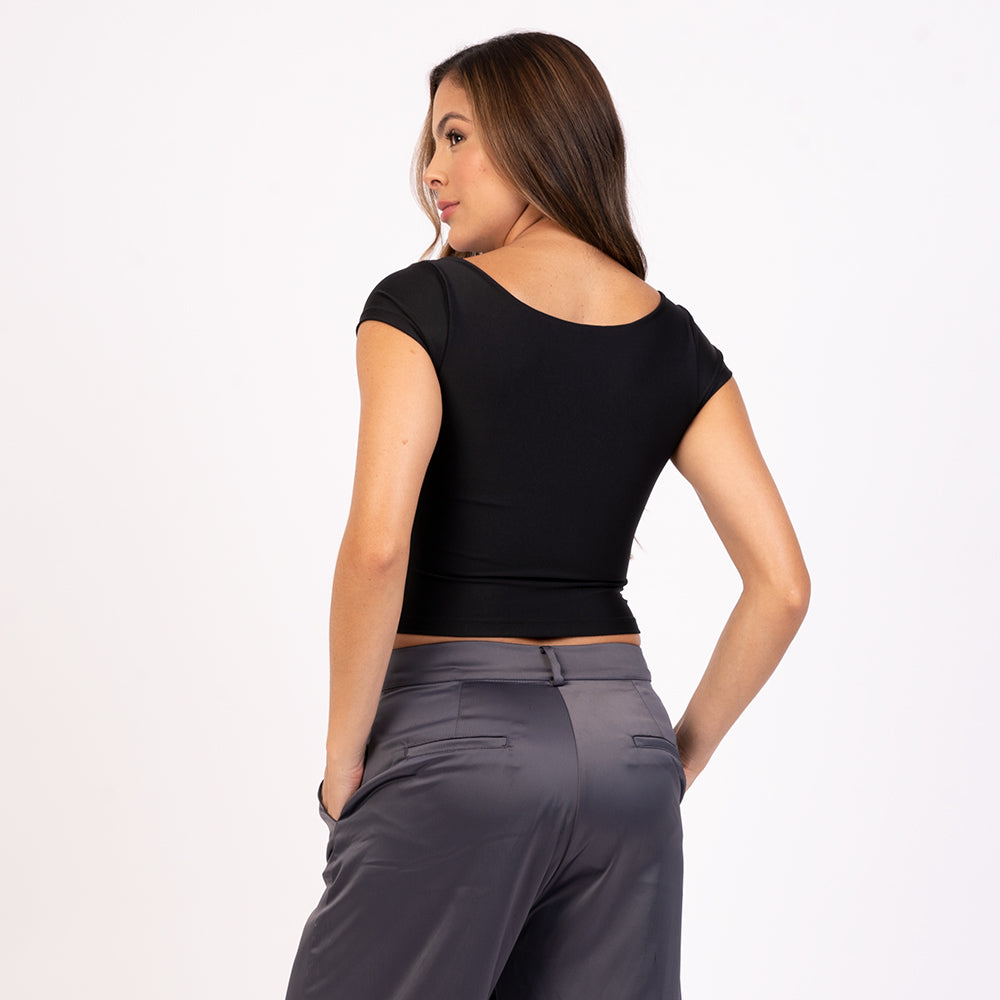 Crop Top Manga Corta Escote Cuadrado