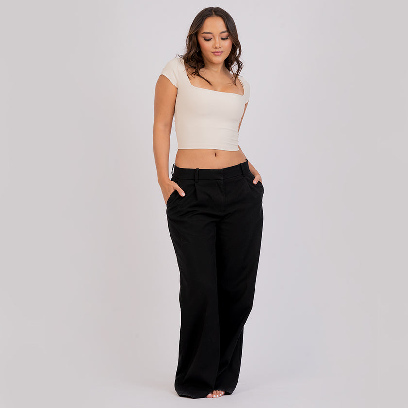 Crop Top Manga Corta Escote Cuadrado