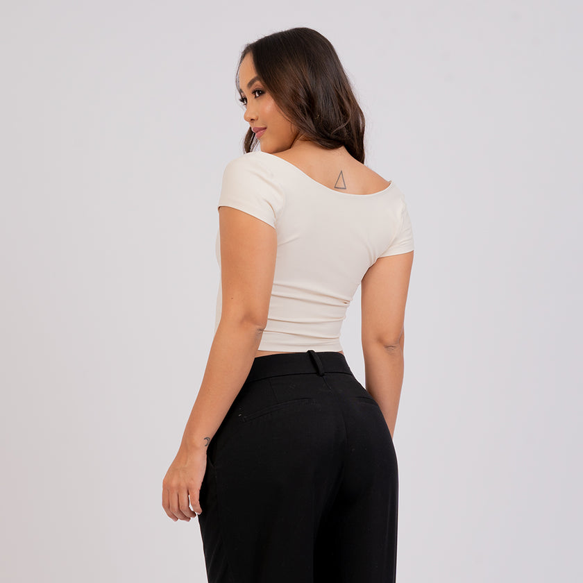 Crop Top Manga Corta Escote Cuadrado