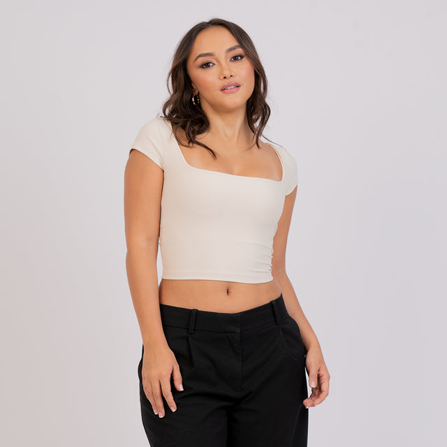 Crop Top Manga Corta Escote Cuadrado