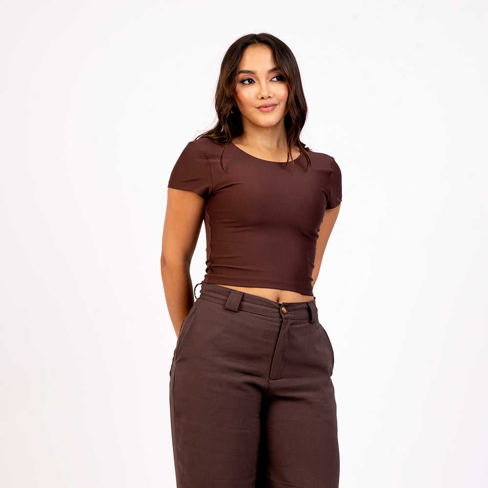 Crop top manga corta