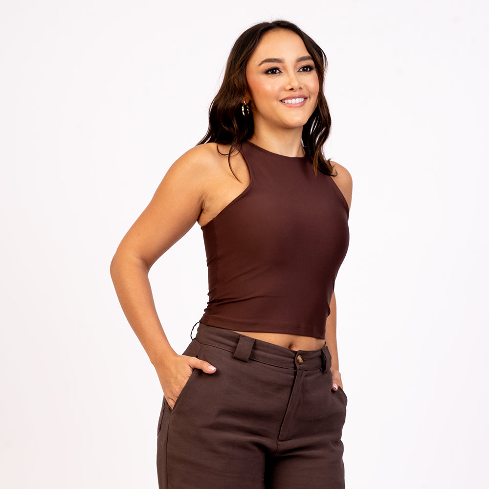 Crop top manga sisa cuello alto