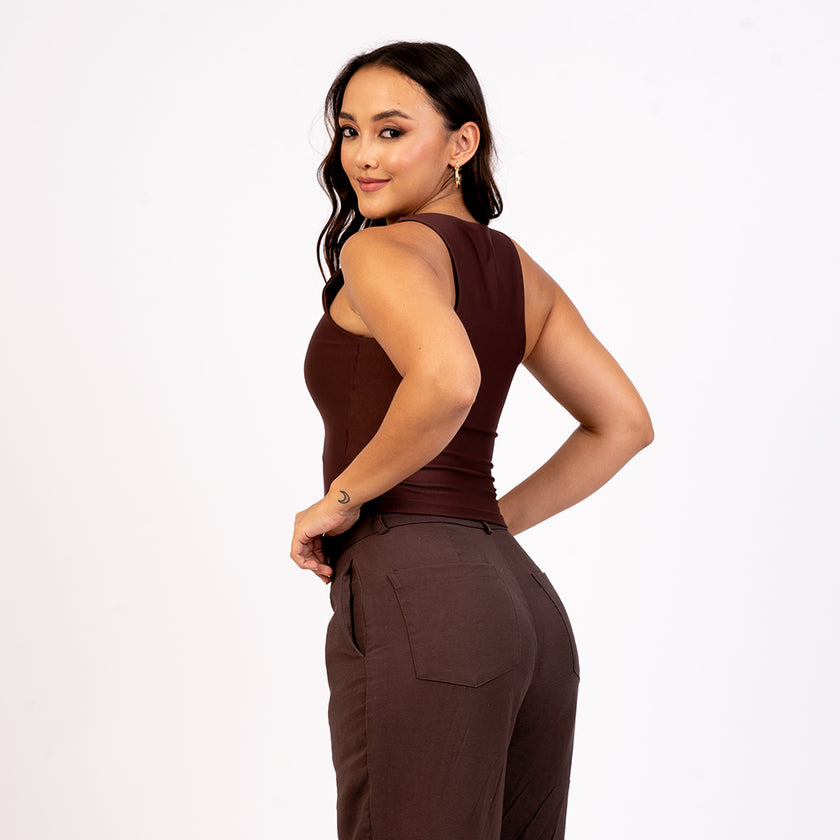 Crop top manga sisa cuello alto