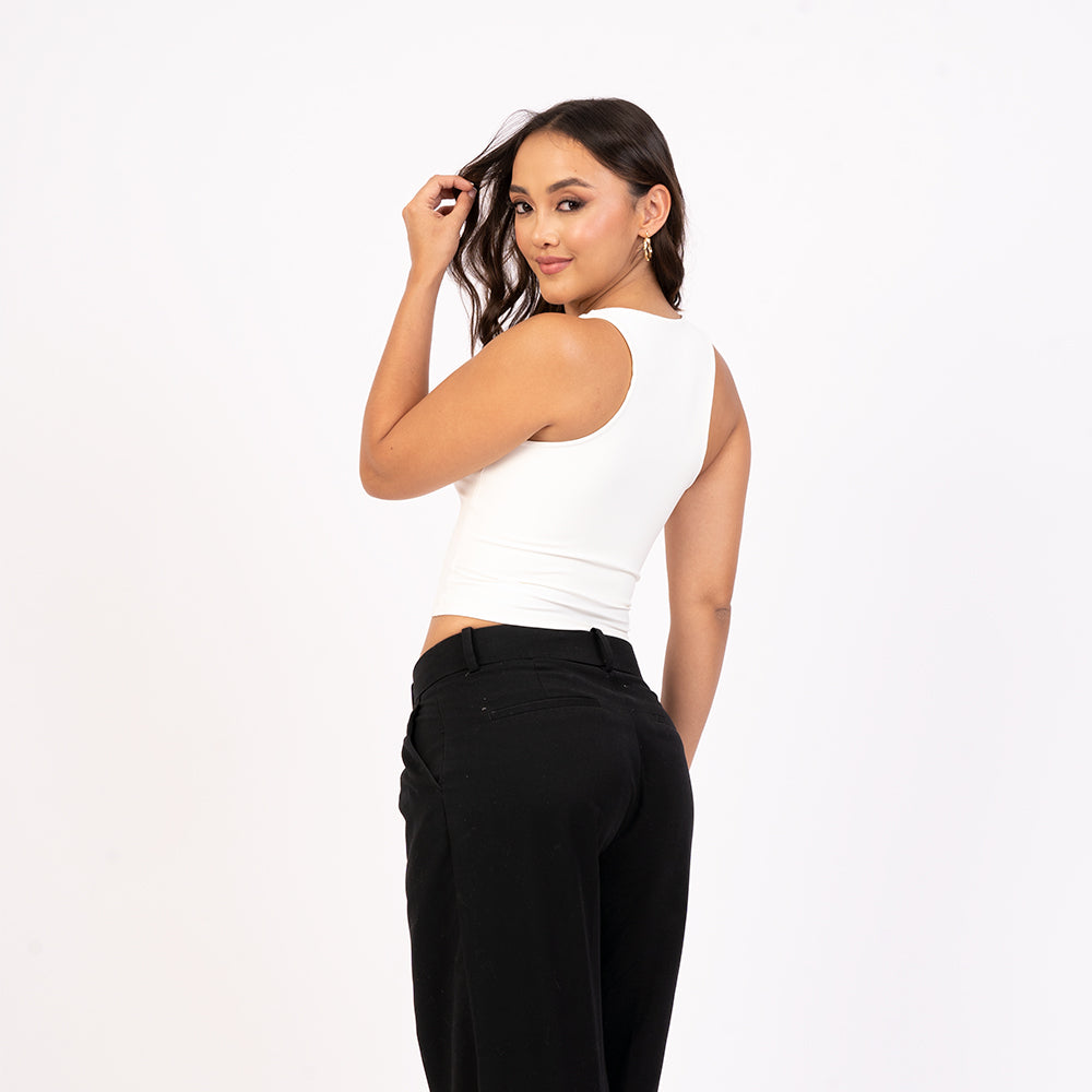 Crop top manga sisa cuello alto