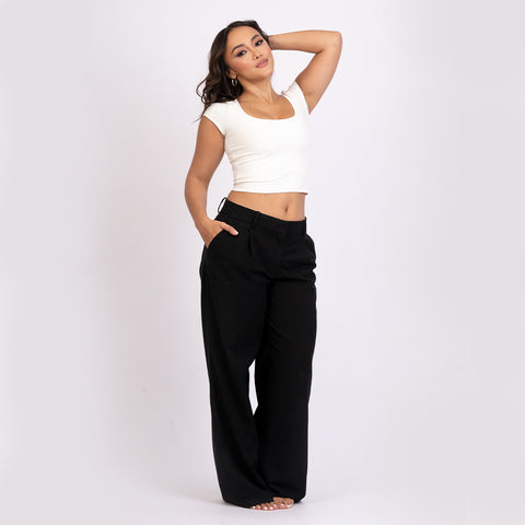 Crop top manga corta escote redondo