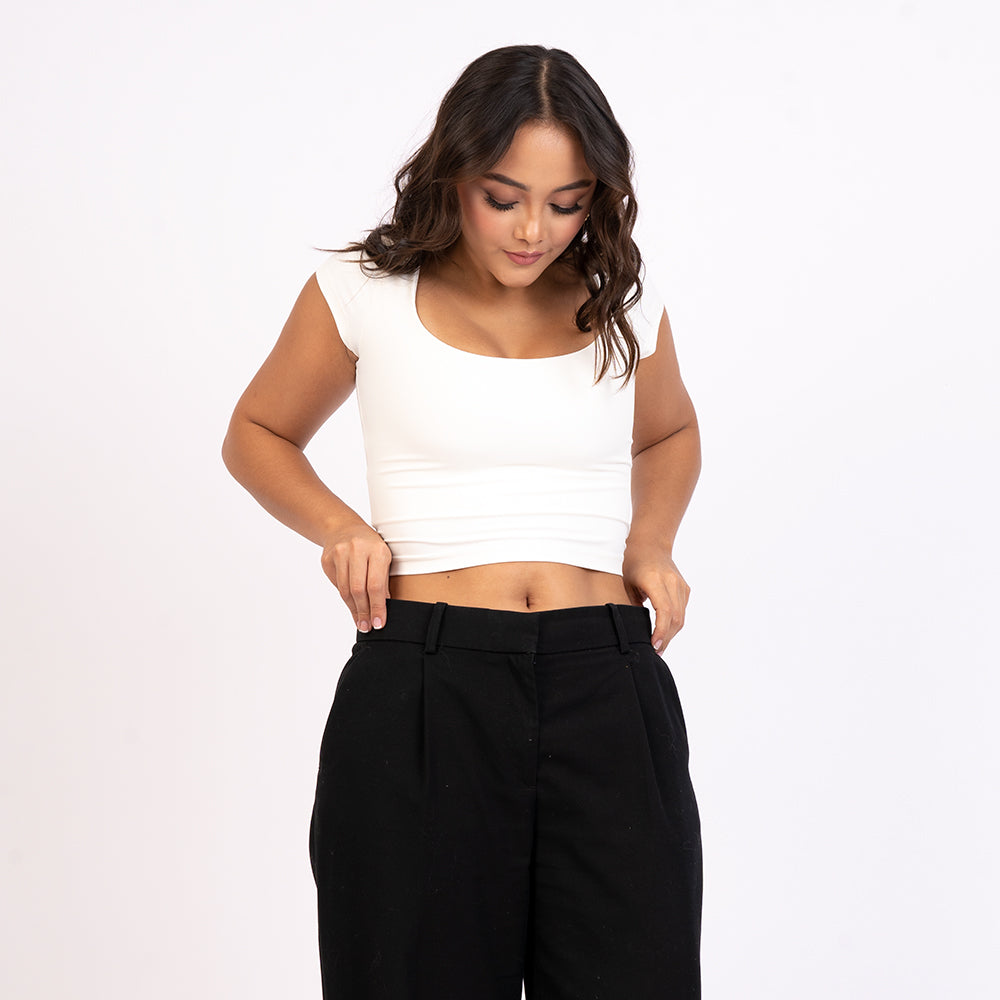 Crop top manga corta escote redondo