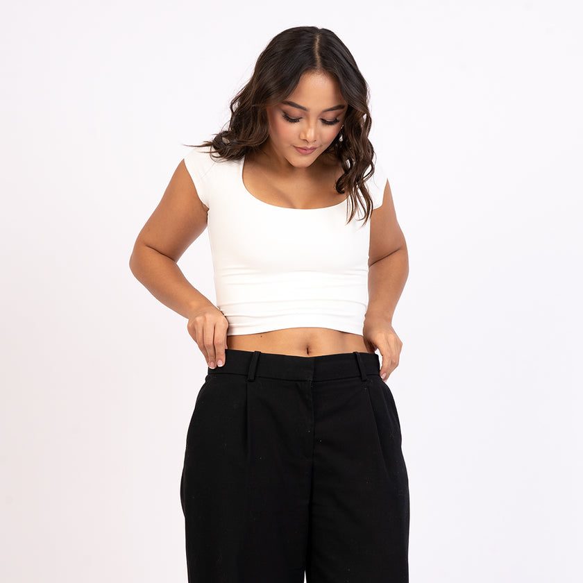 Crop top manga corta escote redondo