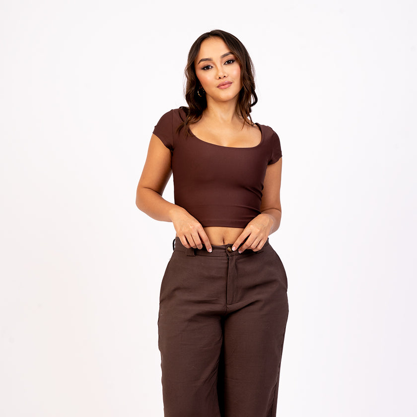 Crop top manga corta escote redondo