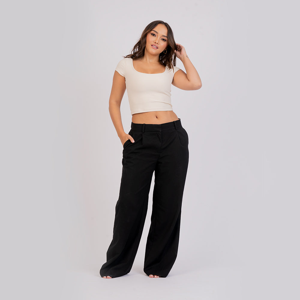 Crop top manga corta escote redondo