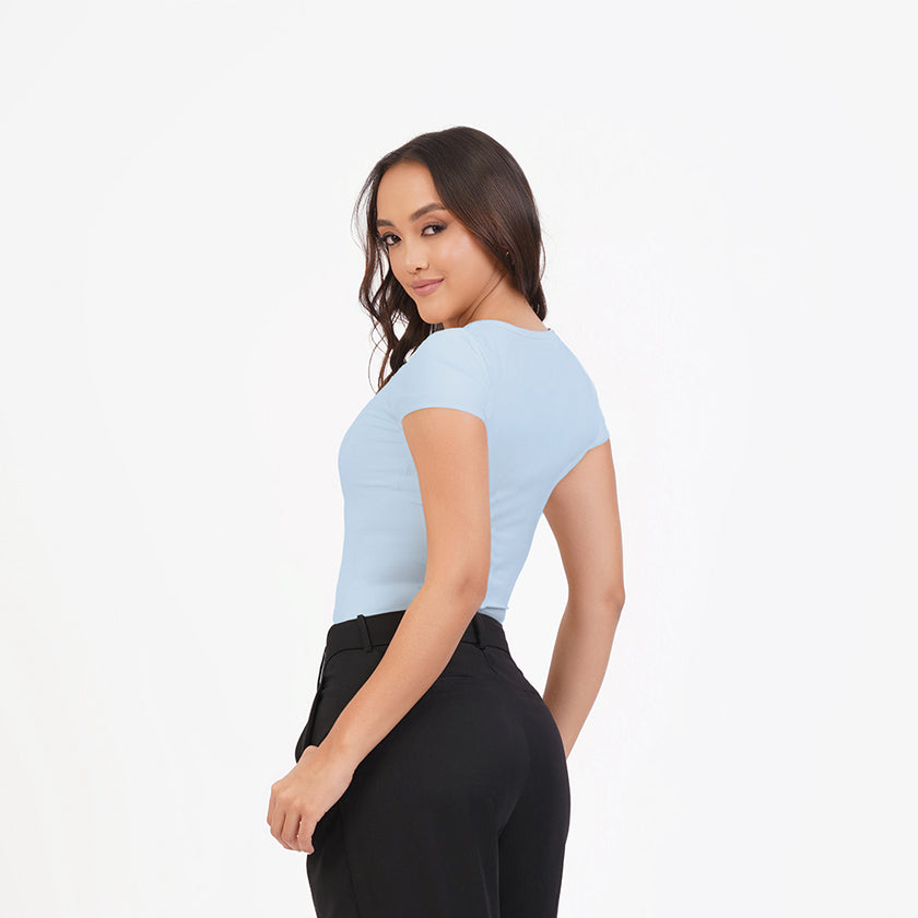 Blusa manga corta cuello alto