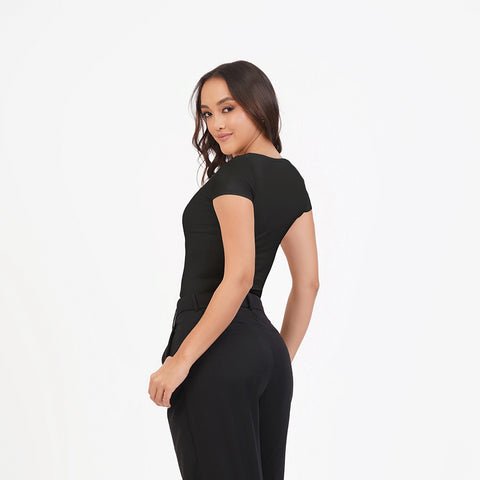Blusa manga corta cuello alto