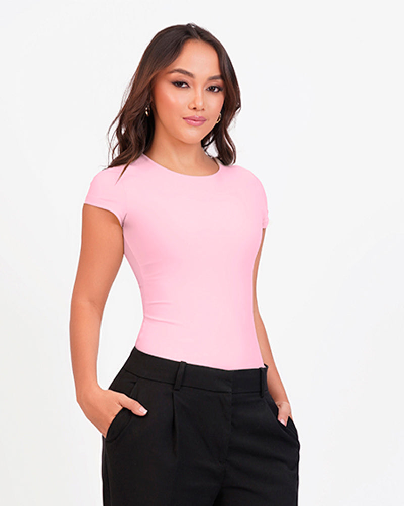 Blusa manga corta cuello alto