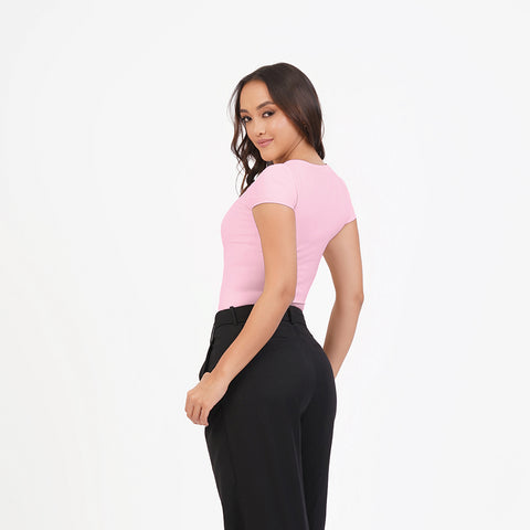 Blusa manga corta cuello alto