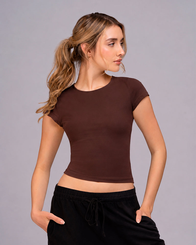 Blusa manga corta cuello alto