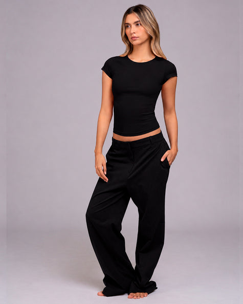 Blusa manga corta cuello alto