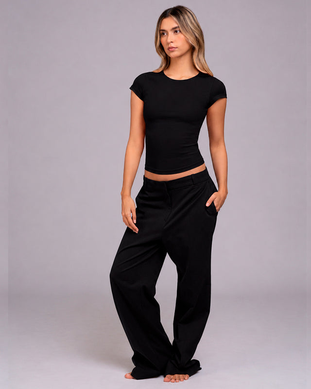 Blusa manga corta cuello alto