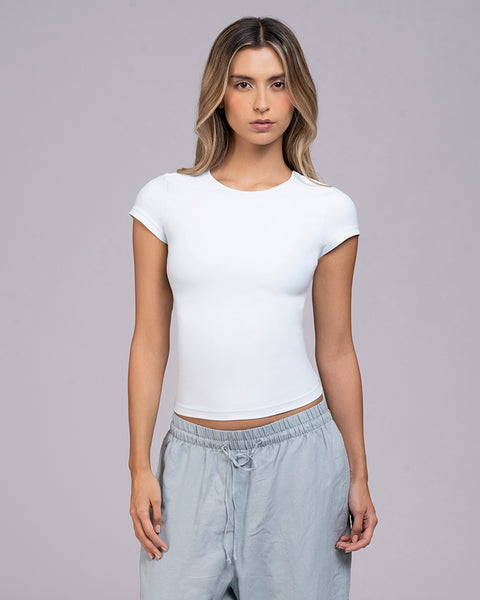 Blusa manga corta cuello alto