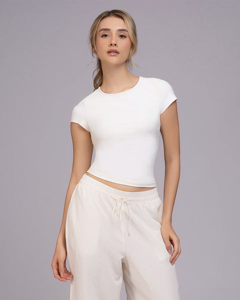 Blusa manga corta cuello alto