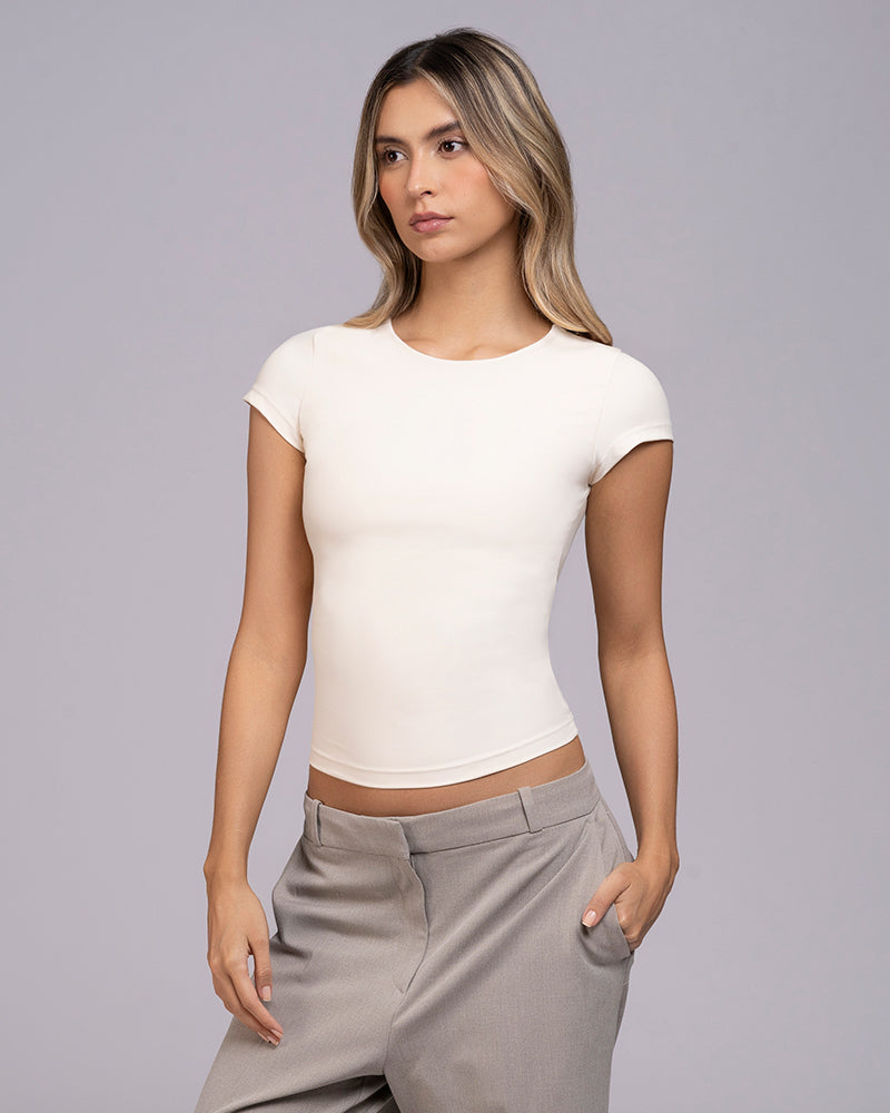 Blusa manga corta cuello alto