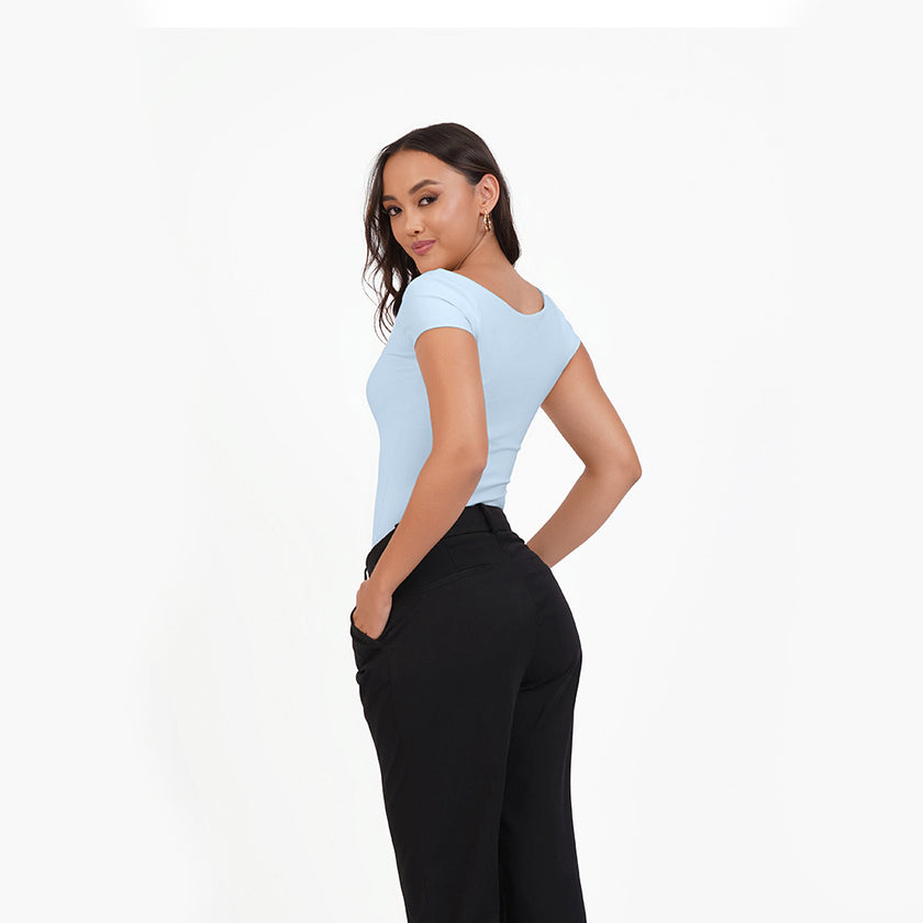 Blusa manga corta escote cuadrado