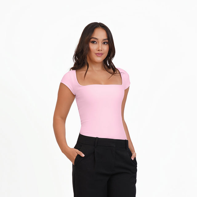 Blusa manga corta escote cuadrado